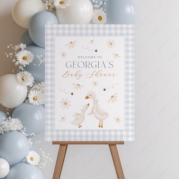 Silly Goose Welcome Sign, Blue Goose Baby Shower Welcome Sign Printable, Baby Boy Welcome Shower Sign Template, Goose Baby Shower Blue