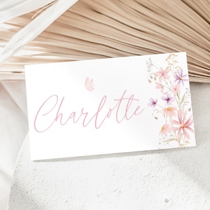 Wildflower Place Card Template, Printable Place Cards, Bridal Shower Place Cards, Bridal Place Cards, Editable Floral Place Cards FLAT