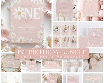 Daisy 1st Birthday Invitation Bundle Pink, Daisy Onederful Invite, 1st Birthday Girl, Isn't She Onederful Party Decorations Printable Pink