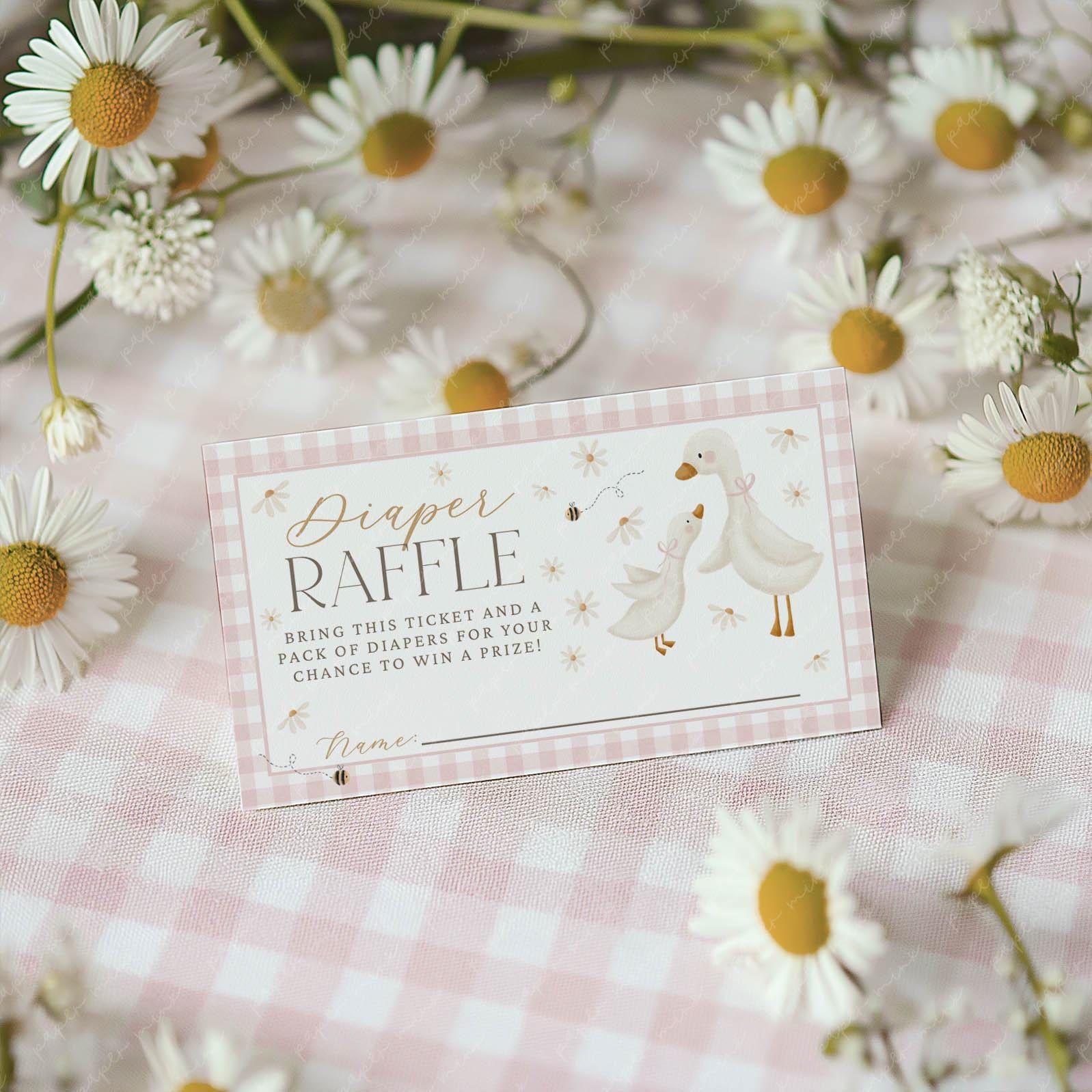 Pink Goose Diaper Raffle Card: Baby Shower Template (printable) - Etsy