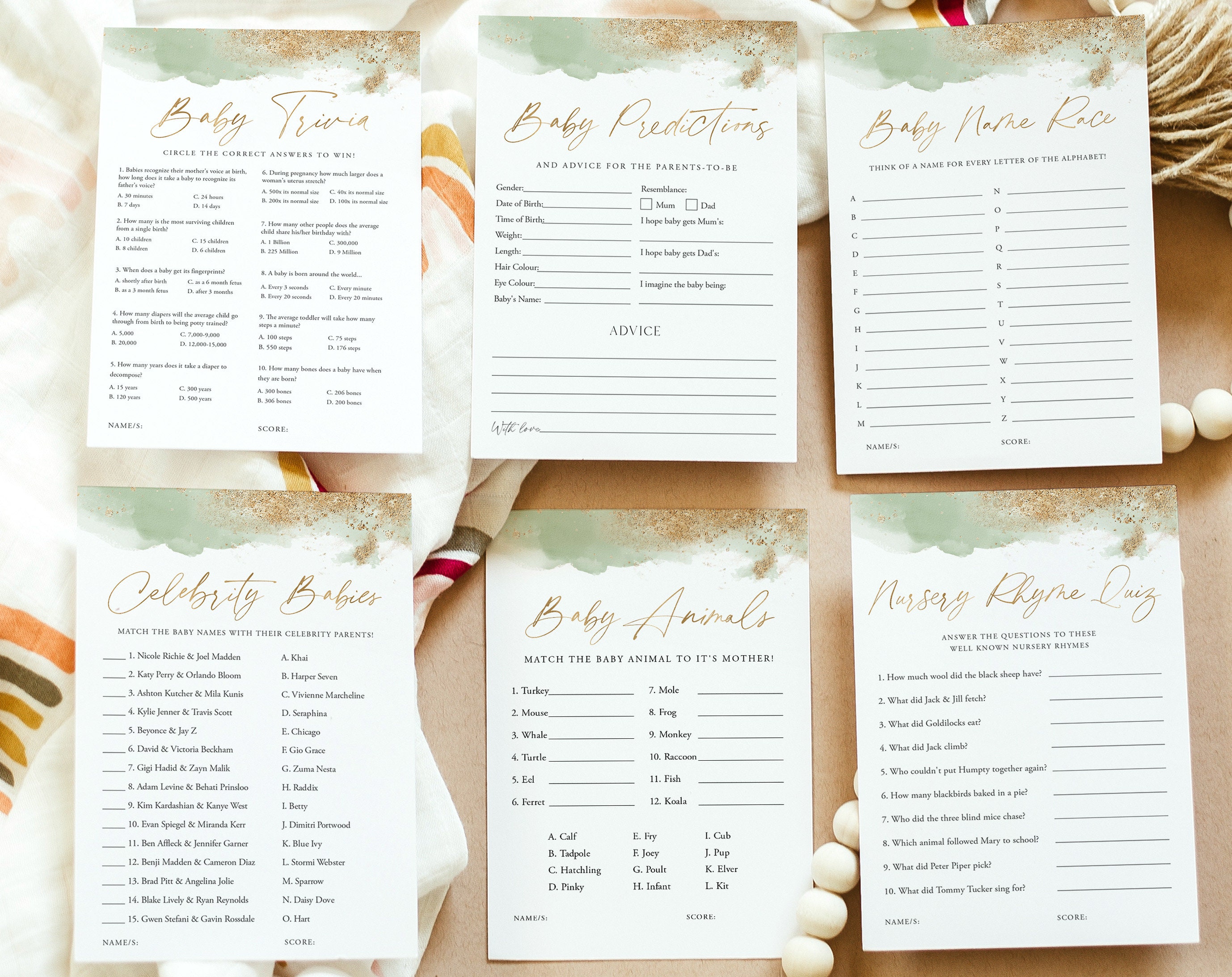 Green Baby Shower Games Baby Shower Editable Games Printable Etsy