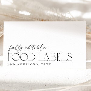 Minimal Bridal Shower Food Labels, MInimalist Food Label Card, Food Tent Cards, Food Tags, Food Labels, Folded Food Cards, Tented Food Cards