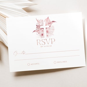 Carte RSVP de baptême, carte RSVP rose bohème, RSVP de baptême, carte-réponse, RSVP de baptême en or rose, baptême en or rose, filles de baptême bohème