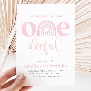 Onederful Rainbow Invitation, Rainbow Onederful Birthday Invitation, 1st Birthday Invitation, 1st Birthday Girl, Isn&#39;t She Lovely Onederful