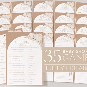 Boho Baby Shower Games, Floral Baby Shower Bewerkbare Games, Afdrukbare Games, Baby Games Pack, Celebrity Game, Genderneutraal Baby Shower Game