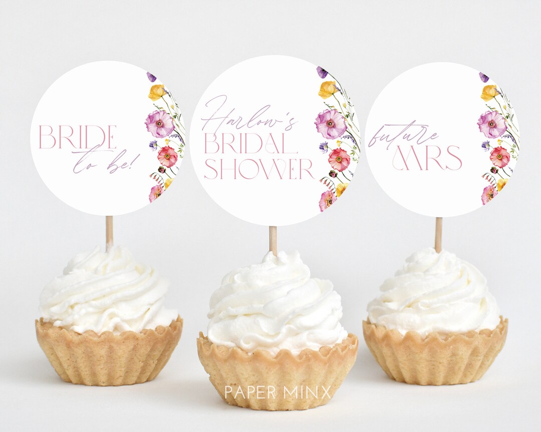 Floral Cupcake Toppers, Bridal Shower Cupcake Toppers, Printable ...
