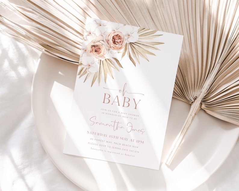 Boho Baby Shower Invitation Boho Floral Baby Shower Baby Etsy