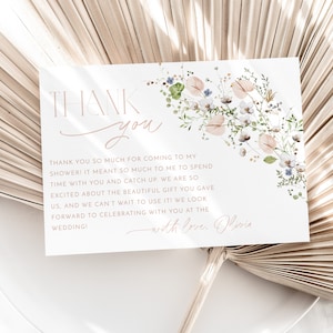 Floral Thank You Card Template, Printable Thank You Card Instant Download Thank You Card, Bridal Shower Thank You, Pink Wildflower Thank You