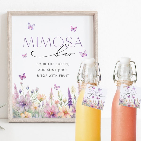 Butterfly Mimosa Bar Sign, Bridal Shower Mimosa Sign, Juice Labels, Mimosa and Juice Labels, Floral Mimosa Sign, He Gives Me Butterflies