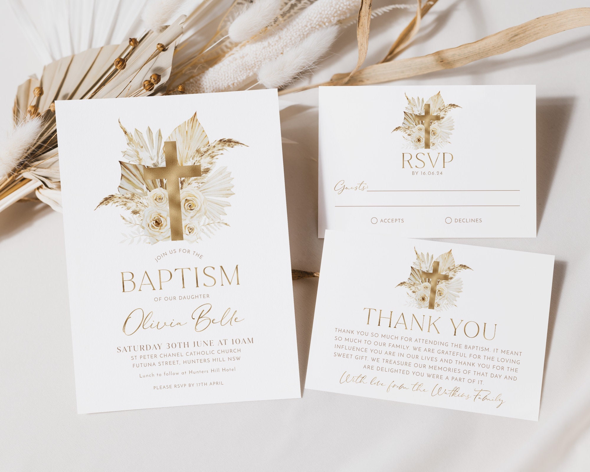 Boho Baptism Invitation Christening Invitation Template Gold - Etsy Israel