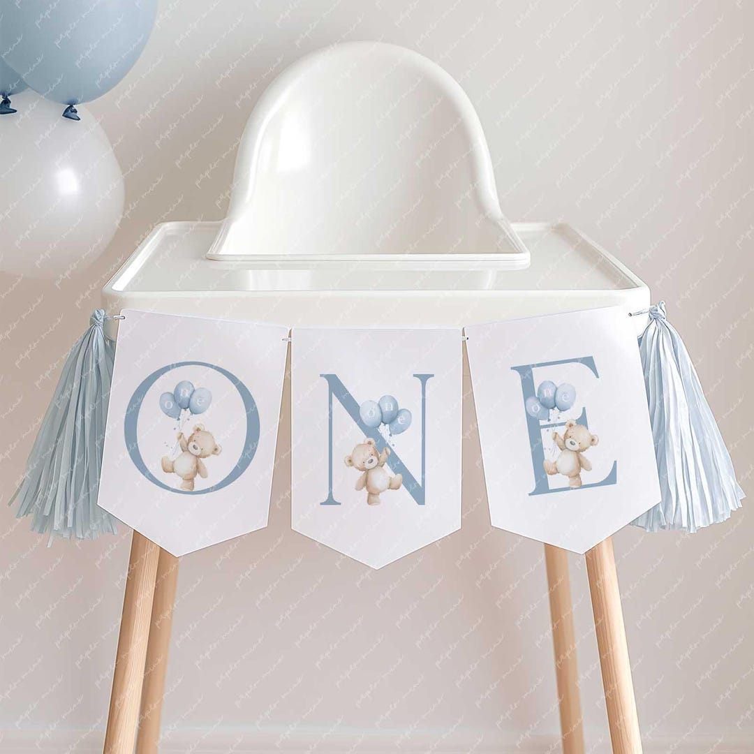 Bear High Chair Banner Printable, 1st Birthday Banner for High Chair ...