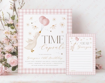 One Silly Goose 1st Birthday Time Capsule Sign & Cards Canva Template (Digital Download