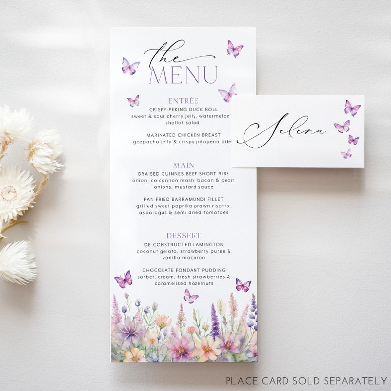 Butterfly Menu Template, Printable Bridal Shower Menu, Lifetime of ...