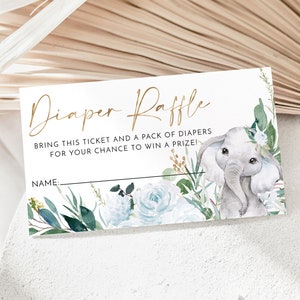 Diaper Raffle Card, Elephant Baby Shower Diaper Raffle Card, Editable Diaper Raffle Printable, Diaper Raffle Template, Nappy Raffle Card
