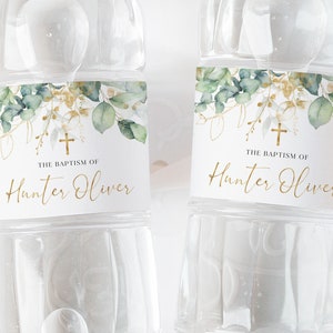 Baptism Water Bottle Label, Christening Water Label, Printable Water Bottle Label, Baptism Water Label Stickers, Greenery and Gold Baptism