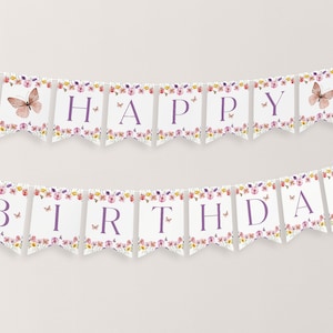 Wildflower Birthday Banner, Happy Birthday Banner Printable, Happy 1st Birthday Banner, Floral First Birthday Decor, Wildflower Bunting Flag