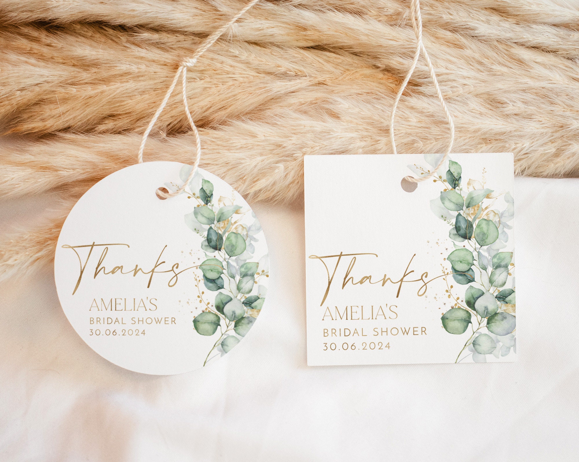 Thank You Tags Printable Gift Tags Greenery Wedding Favor Tags, Baby  Shower, Editable Watercolor Eucalyptus Leaves Instant Download 