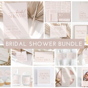 Neutral Bridal Shower Invitation Bundle, Minimal Bridal Shower Games Pack, Editable Games, Printable Modern Boho Bridal Shower Bundle Black