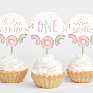 Donut Cupcake Toppers, Printable Cupcake Topper, Sweet One Cupcake Topper, 1st Birthday Editable Cupcake Toppers, Donut Grow Up 1st Birthday