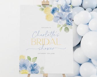 Blue Lemon Welcome Sign, Mediterranean Citrus Lemon Bridal Shower Welcome Sign, She Found Her Main Squeeze Welcome Sign Printable Template
