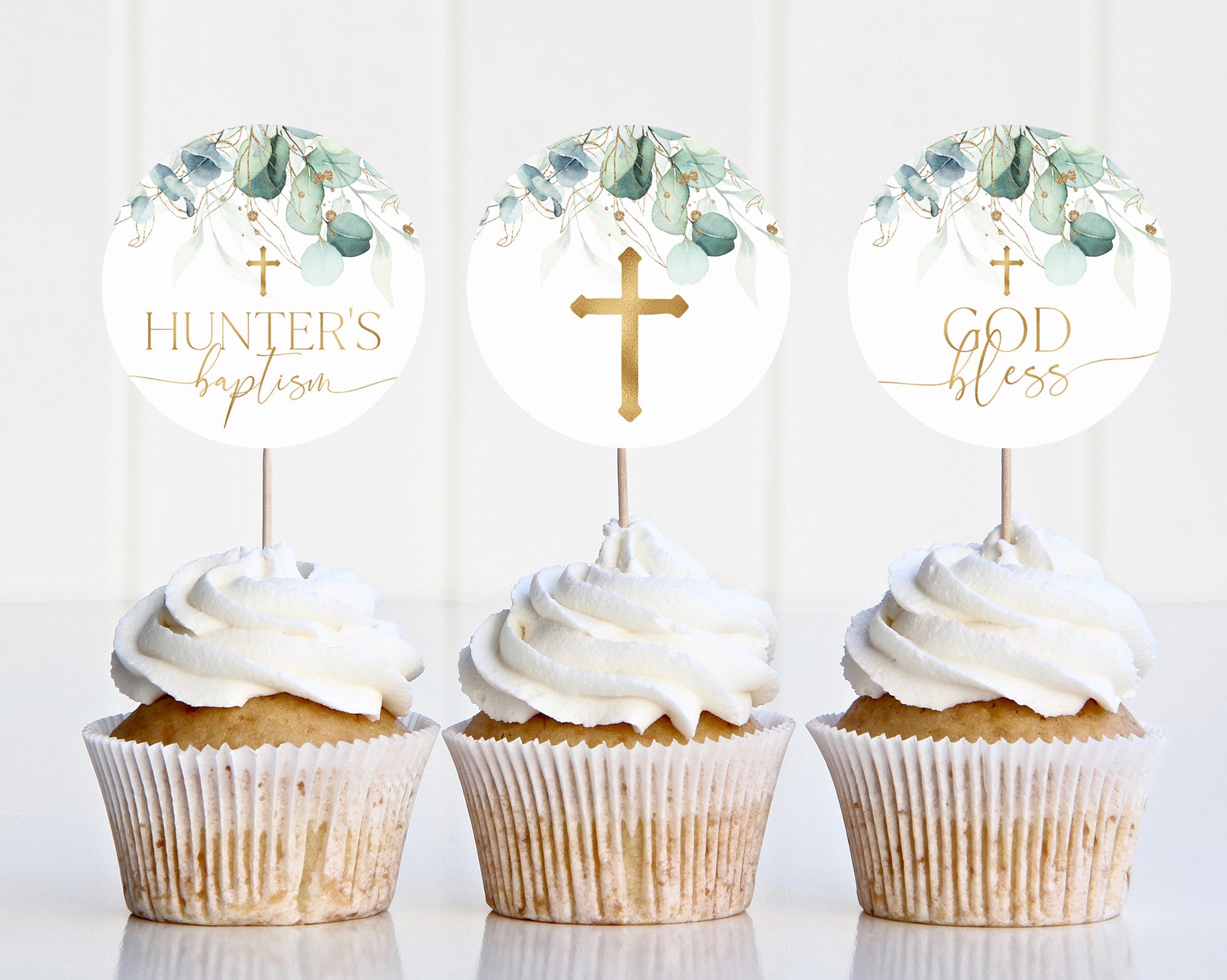 Paper, Party & Kids Party & Gifting Baptism Cupcake Toppers Gold