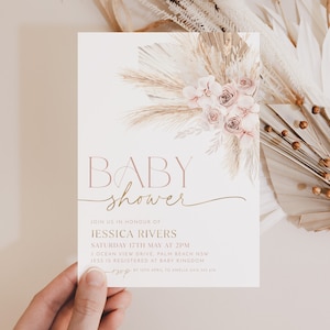 Boho Baby Shower Invitation, Boho Floral Baby Shower, Baby Girl Baby Shower Invite, Dried Flower Invitation, Muted Pink Boho Baby Invitation afbeelding 2