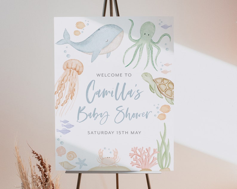 Under the Sea Baby Shower Invitation Bundle, Printable Baby Shower Ocean Animals Invitation Editable Games, Boy Baby Shower Decorations Blue image 10