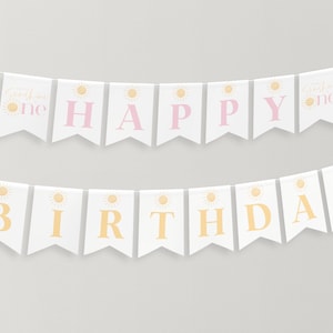 Sun Birthday Banner Printable, Happy Birthday Banner, First Birthday Decor, Sunshine Birthday Party Banner Girl 1st Birthday Banner Editable