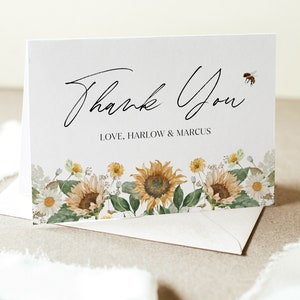 Sunflower Thank You Card Template, Printable Thank You Card, Bee Baby Shower Thank You Card, Sunflower Bee Thank You Card, Mommy to Bee Card