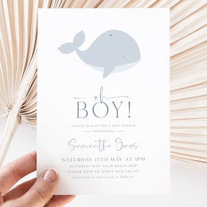 Whale Baby Shower Invitation, Blue Whale Baby Shower Invitation, Oh Boy Baby Shower, Whale Invitation, Baby Boy Invite, Whale Phone Evite