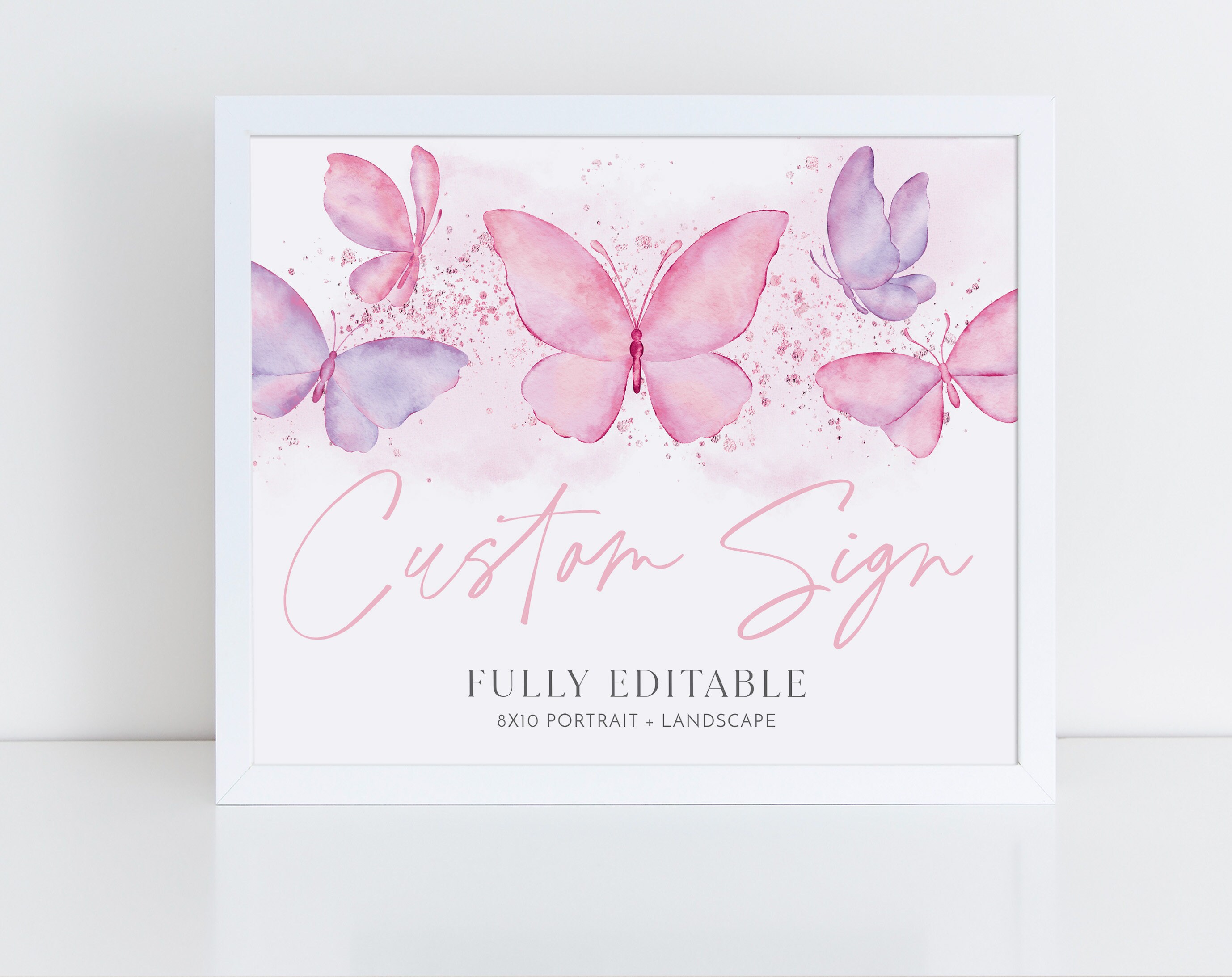 Butterfly Editable Sign, Custom 8x10 Sign, Sign 8x10, Custom Text Sign ...