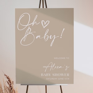 Neutrales Willkommensschild zum Ausdrucken, Babyparty Willkommensschild, geschlechtsneutrales Babyparty Willkommensschild, beiges Babyparty Willkommensschild editierbar