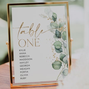 Table Numbers, Bridal Shower Table Numbers, Greenery Table Numbers, Green Gold Table Number Template, Printable Table Numbers Greenery