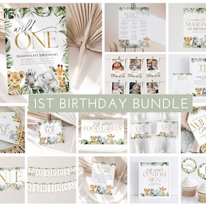 Wild One Birthday Invitation Bundle, Printable 1st Birthday Boy, Safari Birthday Decorations, First Birthday Safari Party Decorations One