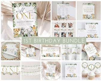 Wild One Birthday Invitation Bundle, Printable 1st Birthday Boy, Safari Birthday Decorations, First Birthday Safari Party Decorations One