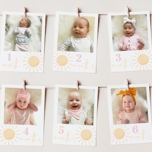 Sun 12 Month Photo Banner, 1st Birthday Milestone Photos, Baby's First Year Monthly Photo Banner, 1st Birthday Decor, One Year Photo Banner
