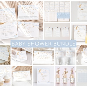 Twinkle Twinkle Baby Shower Invitation Bundle, Printable Baby Shower Blue Star Invitation Editable Games, Boy Baby Shower Decorations Blue