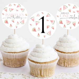 Melon Cupcake Toppers, Printable Cupcake Topper, Watermelon Cupcake Topper, 1st Birthday Editable Cupcake Toppers, One In A Melon Birthday