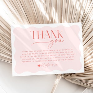 Pink and Red Thank You Card Template, Printable Thank You Card Instant Download, Wavy Bridal Shower Thank You Card, Pink Wave Thank You Card