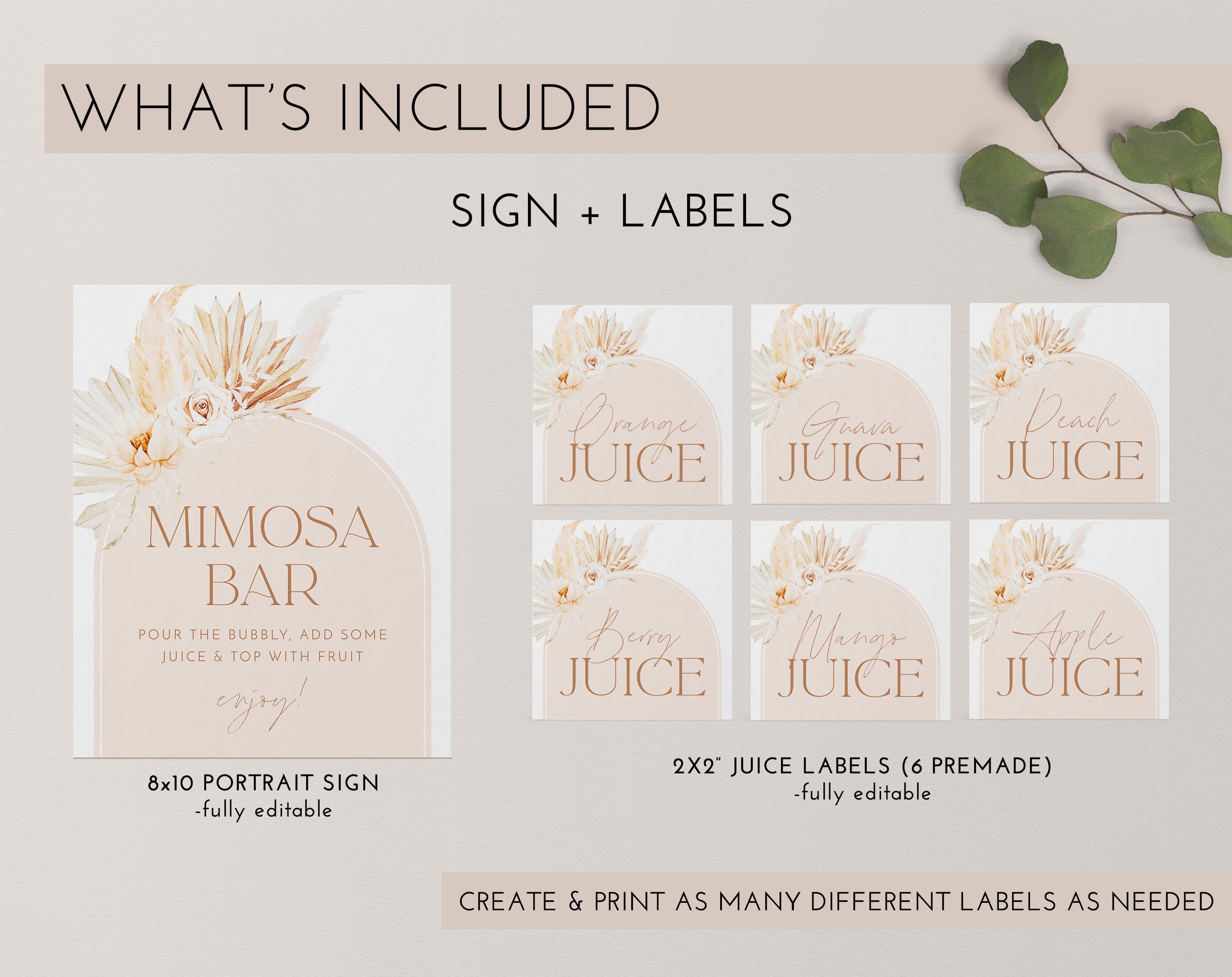 Afternoon Blooms  Printable Mimosa Bar Sign and Juice Tags