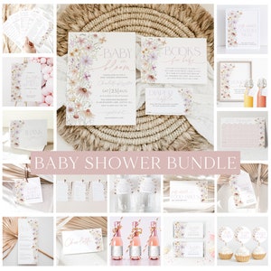 Baby in Bloom Baby Shower Invitation Bundle Printable, Wildflower Baby Shower Invitation and Editable Games, Floral Baby Shower Decorations