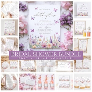 Lifetime of Butterflies Bridal Shower Invitation Bundle, Butterfly Bridal Shower Games Editable, Printable Bridal Shower Bundle Butterflies