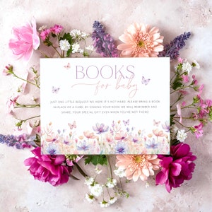 Butterfly Books For Baby Card Printable, Baby Shower Book Request Card, Butterfly Baby Shower Book For Baby Insert, Baby Book Request Girl