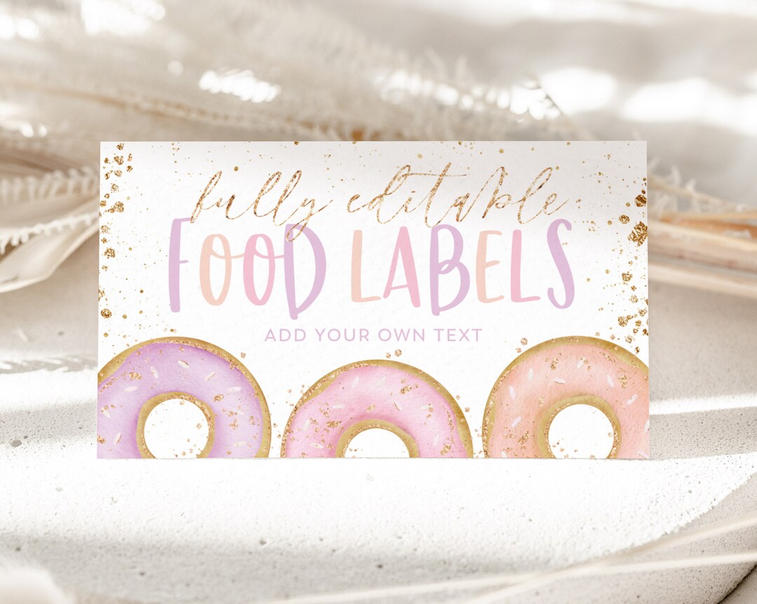 Donut Food Labels, Donut Birthday Food Label Card, Food Tent Card ...