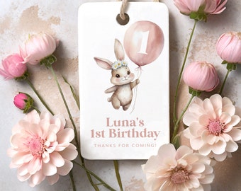Some Bunny Favor Tags, Bunny 1st Birthday Thank You Tag, 1st Birthday Gift Tag, Editable Birthday Tag, Printable Gift Tag Pink Bunny Balloon