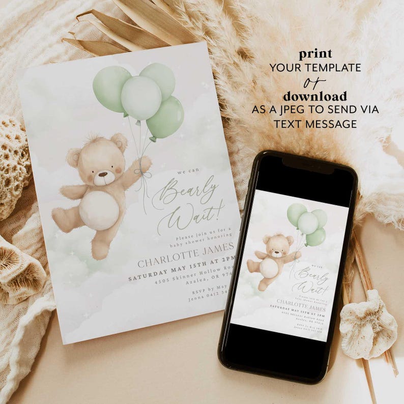 We Can Bearly Wait Baby Shower Invitation, Gender Neutral Teddy Bear ...