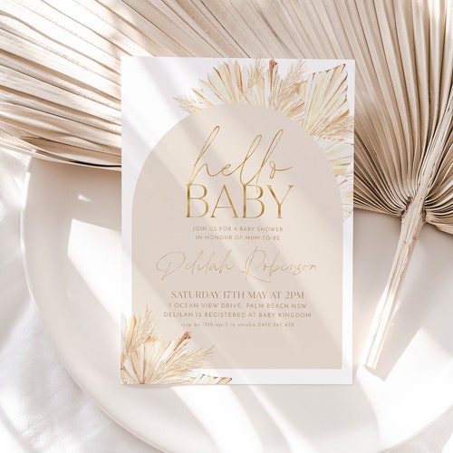 Boho Baby Shower Invitation Girl Sage Green Arch Template Etsy