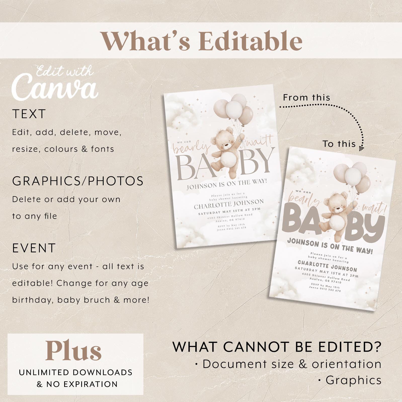 We Can Bearly Wait Baby Shower Invitation, Gender Neutral Teddy Bear ...