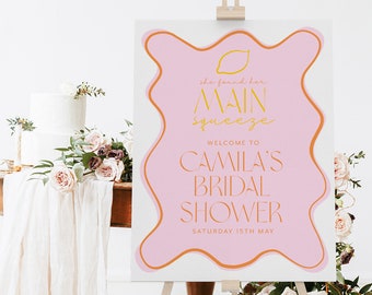 Citrus Lemon Bridal Shower Welcome Sign, She Found Her Main Squeeze Welcome Sign Printable Template, Instant Download, Citrus Flowers Bright