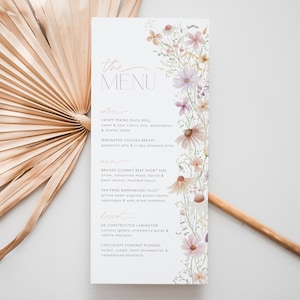 Wildflower Menu Template, Printable Baby Shower Menu, Flower Menu, Editable Menu, Floral Baby Menu Printable, Wildflower Baby Shower Menu